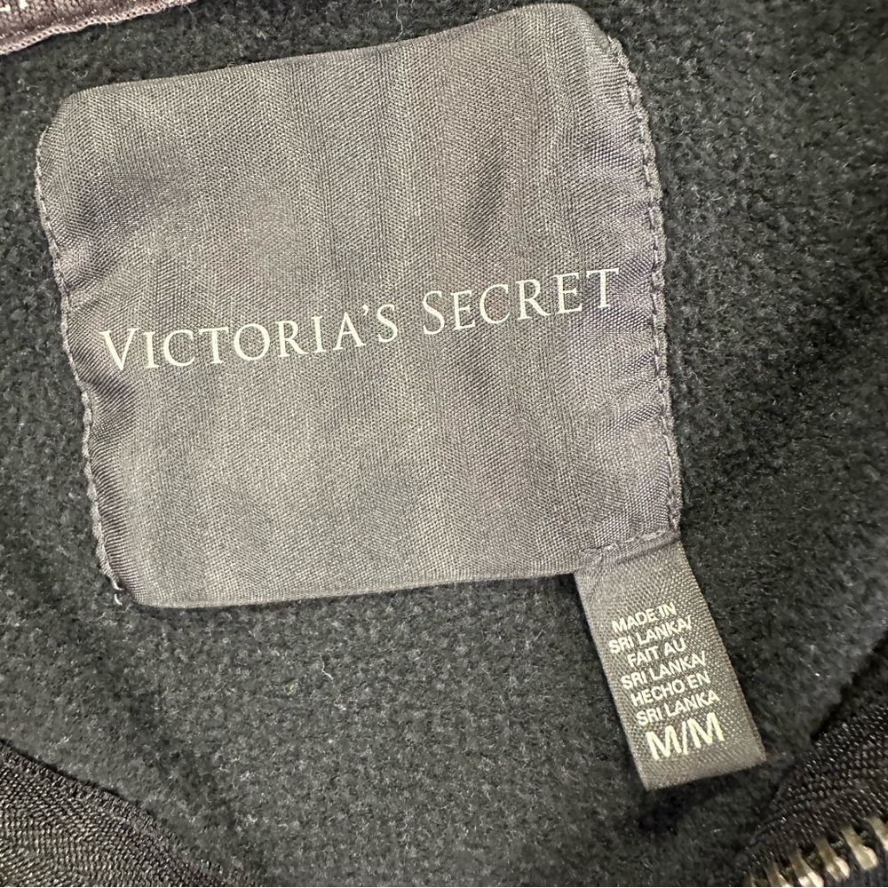 VICTORIA SECRET Angel Sequin Love Zip Up Black Hoodie Bling Size Medium - Picture 2 of 16